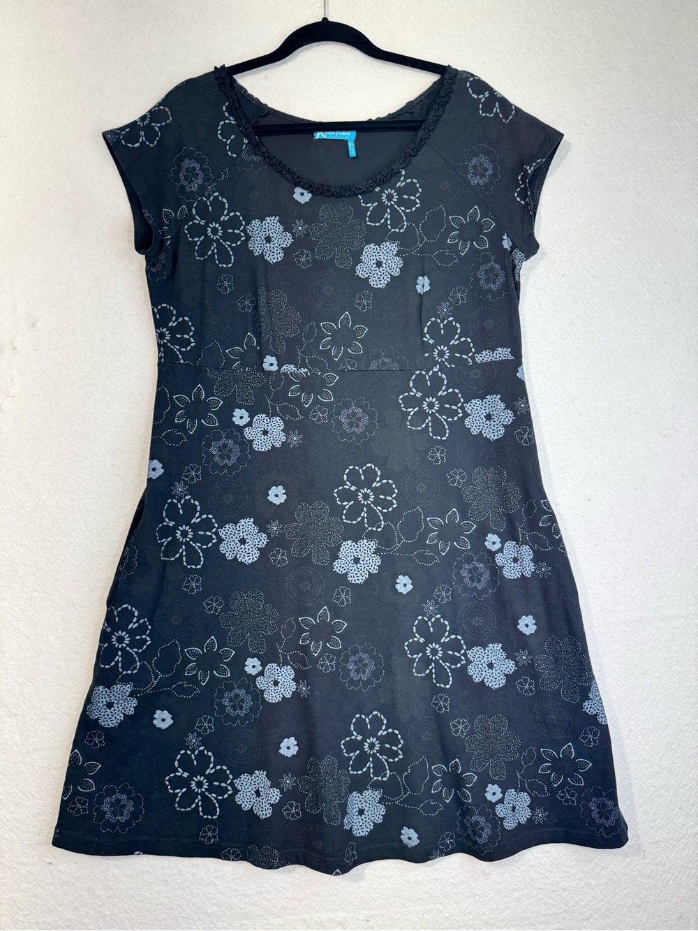 fresh produce Black Floral Short-Sleeve A-Line Fit & Flare Cotton Dress Coastal
